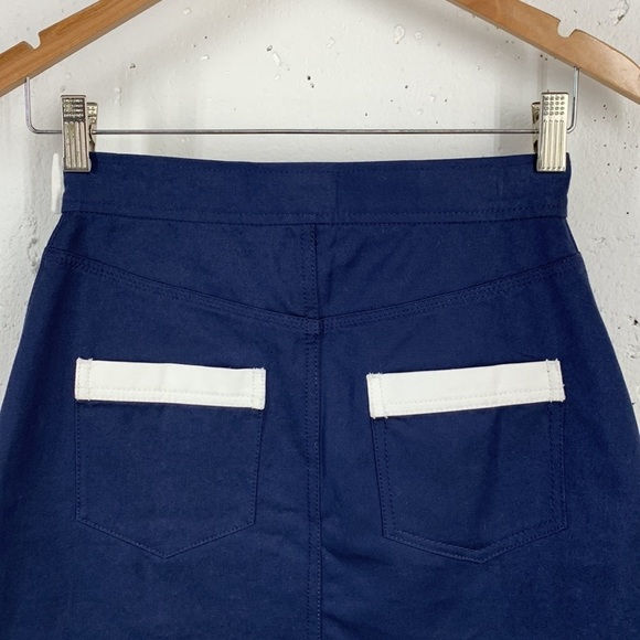 BLDWN size 0 Alexis Nocturnal Navy Asymmetrical Hem Wrap Button Mini Skirt - Picture 8 of 12